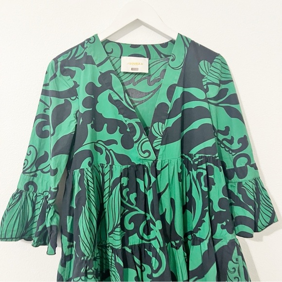 La Double J Jennifer Jane Tiered A-line Mini Dress Green Black Womens Small S - Picture 4 of 10